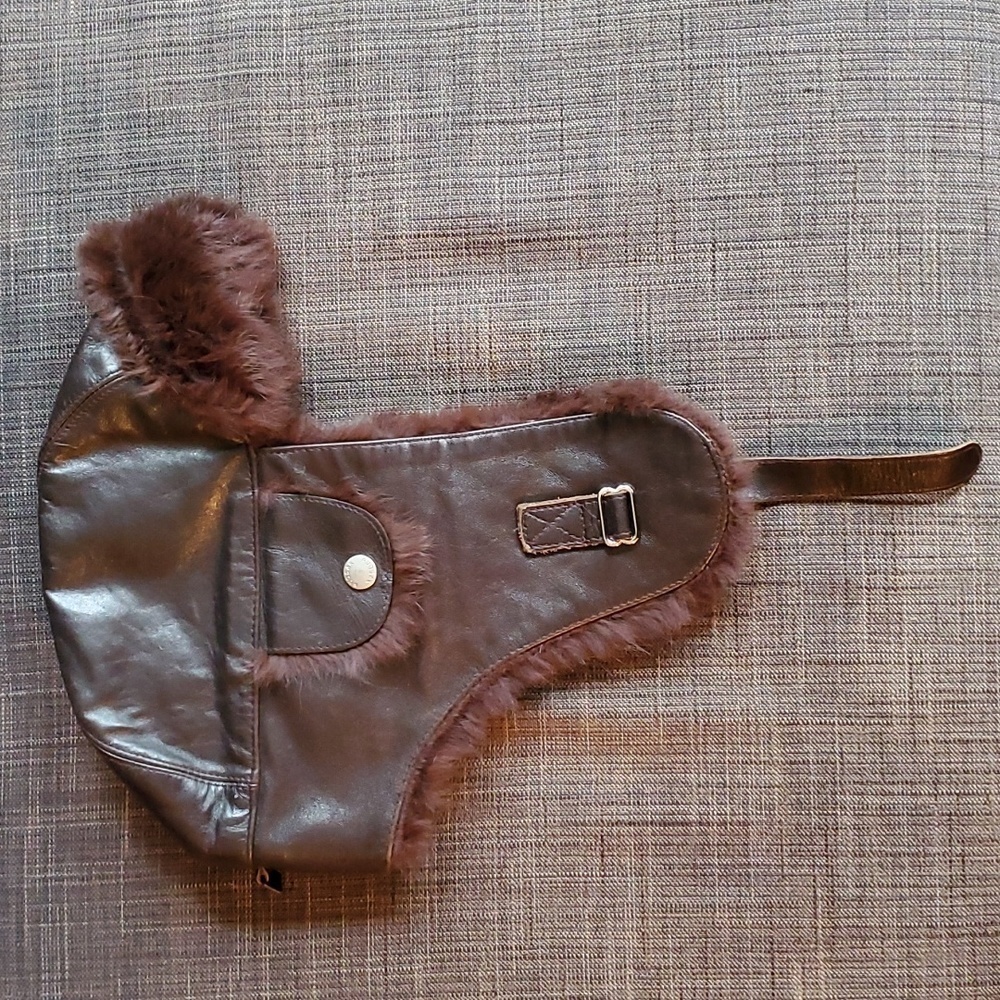 RUDSAK collection  brown leather and fur aviator hat